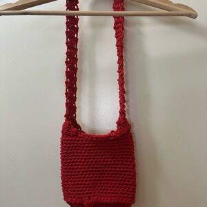 Handcrafted Red Knit Crossbody Bag